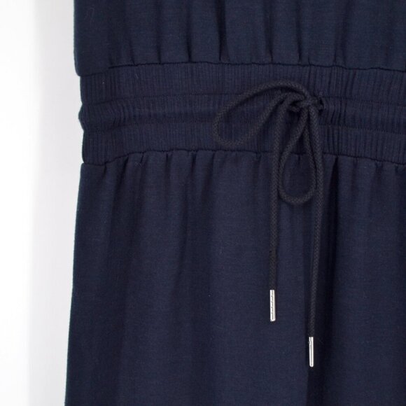 Socialite Cinched Waist V-Neck Sleeveless Midi Dress in Navy Blue Women's S - Picture 3 of 6